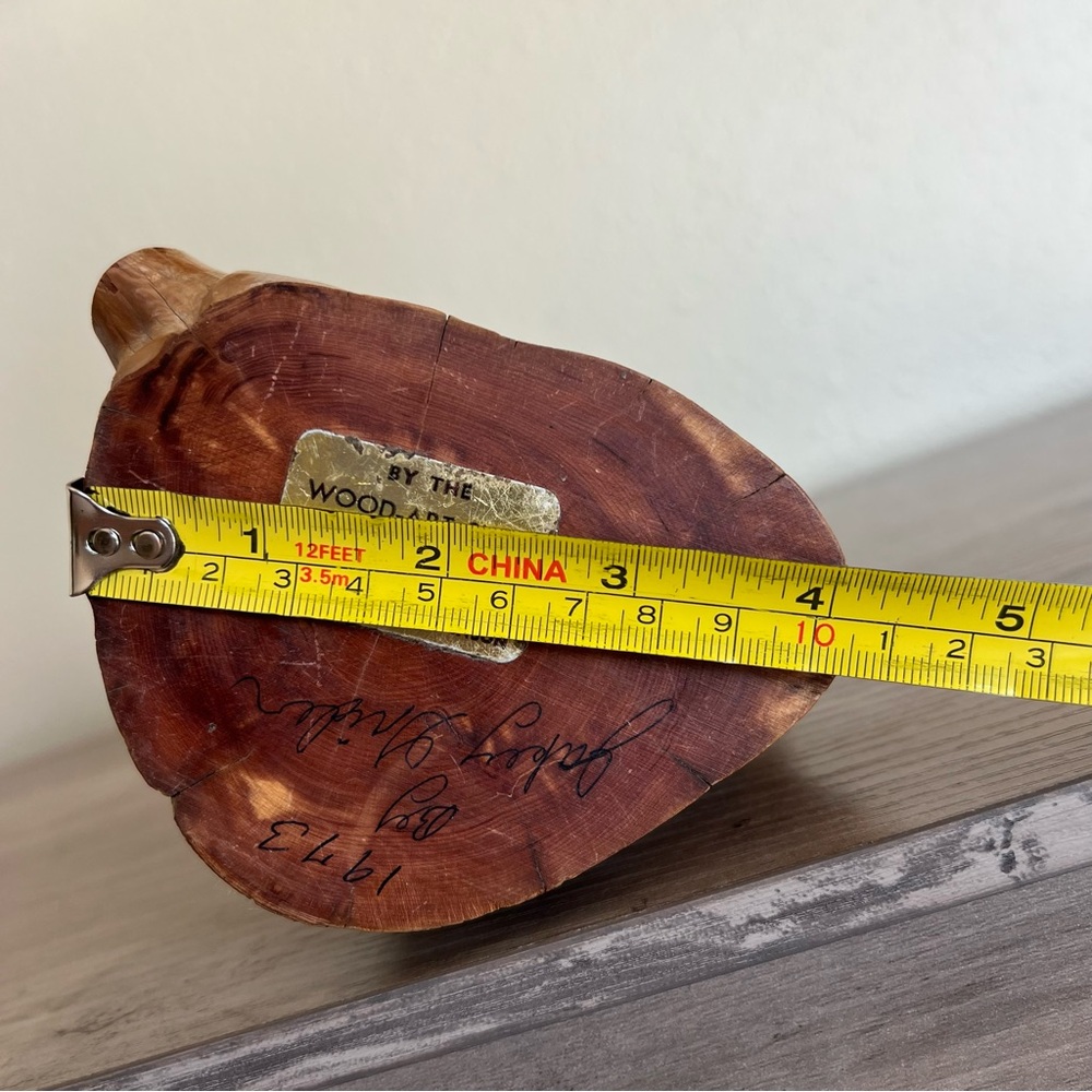 Mushroom Wood Hand Carved Figurine 1973 Signed Two-Toned MCM RARE Home Decor - Picture 10 of 11